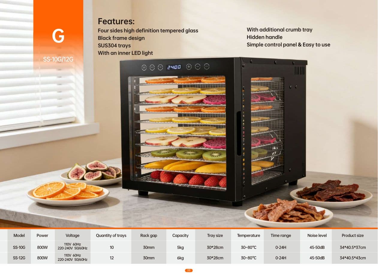 Deshidratador de Alimentos SS-10G · Vidrio Templado 4 Lados